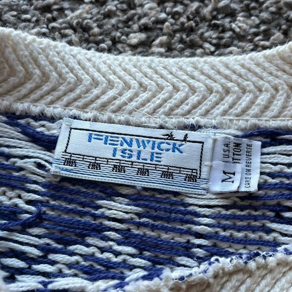 Fenwick Isle Red White Blue Fair Isle Sweater Men M Geometric Aztec Made in USA - Picture 3 of 8